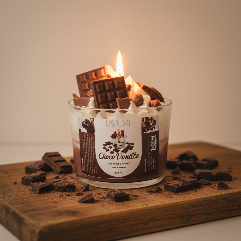 LAVURI Chocolate Vanilla CUP Gourmet Dessert Cande handmade bio vegan Duftkerze Algarve Candles