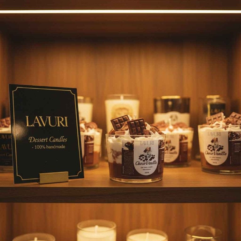 LAVURI Choklad och vanilj – handgjort sojaljus som ser ut som en dessert