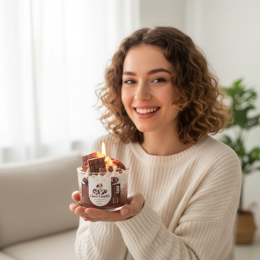 LAVURI Chocolate Vanilla CUP Gourmet Dessert Cande handmade bio vegan Duftkerze Algarve Candles