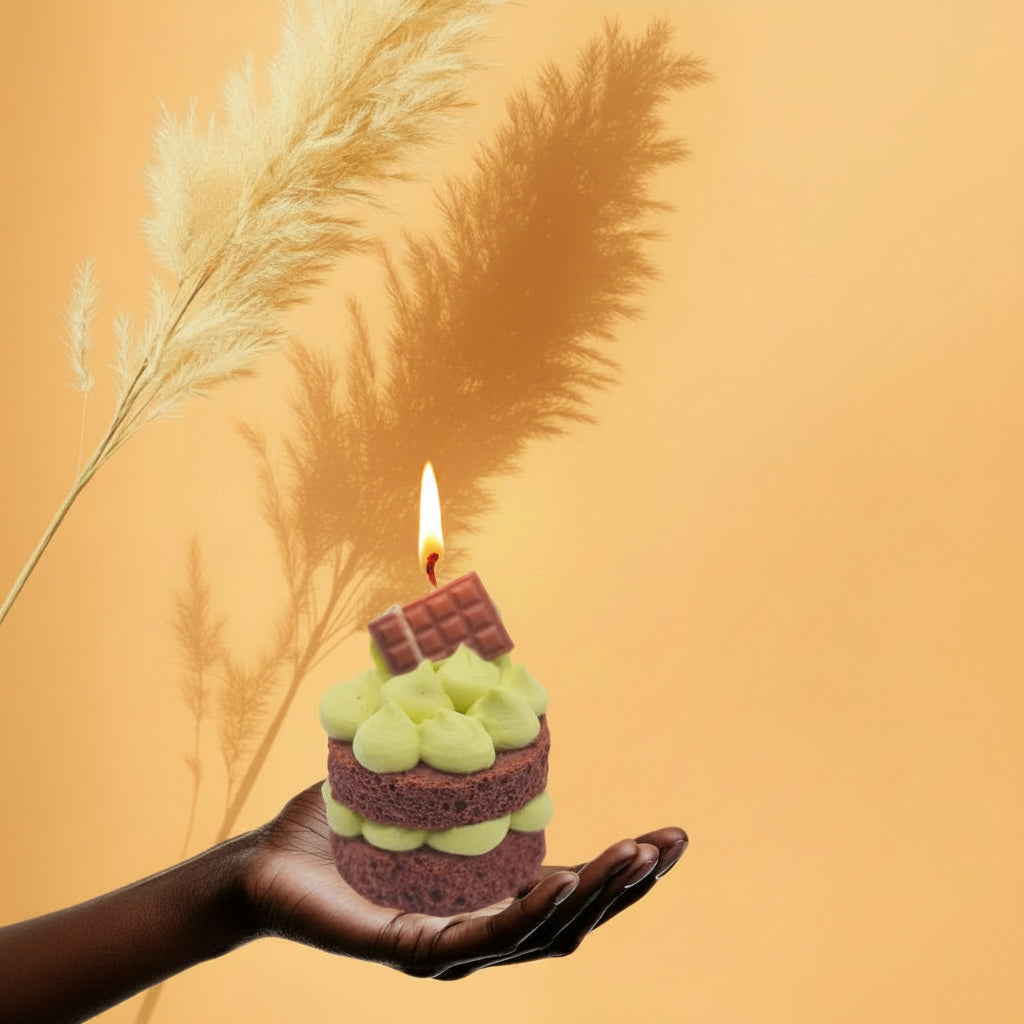 LAVURI Dubai Chocolate Cake Gourmet Dessert Duftkerze handmade bio vegan algarve candle portugal germany