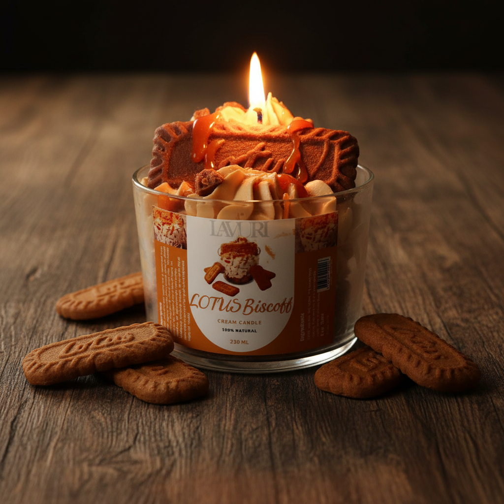 LAVURI LOTUS Biscoff Creme Gourmet Dessert Candle Duftkerze