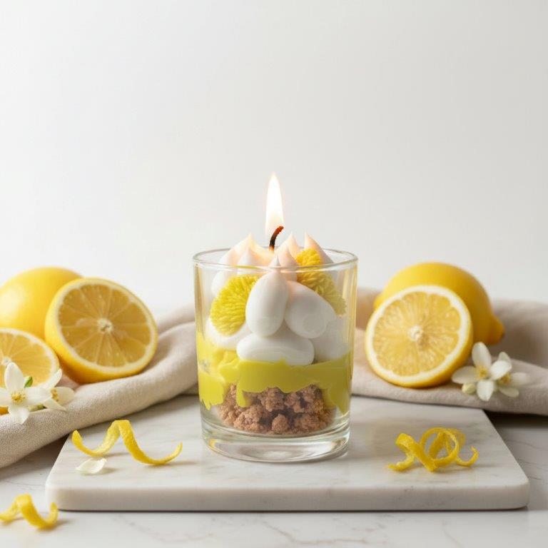 LAVURI Lemon Curd CUP Gourmet Dessert Candle, Soy Wax handwipped foam & detailed decorated, vegan bio handmade