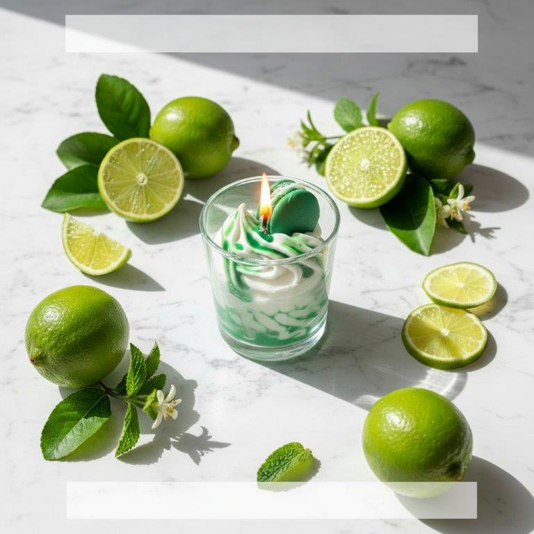 LAVURI Lime Cream CUP Gourmet Dessert Candle, Soy Wax handwipped foam & detailed decorated, vegan bio handmade