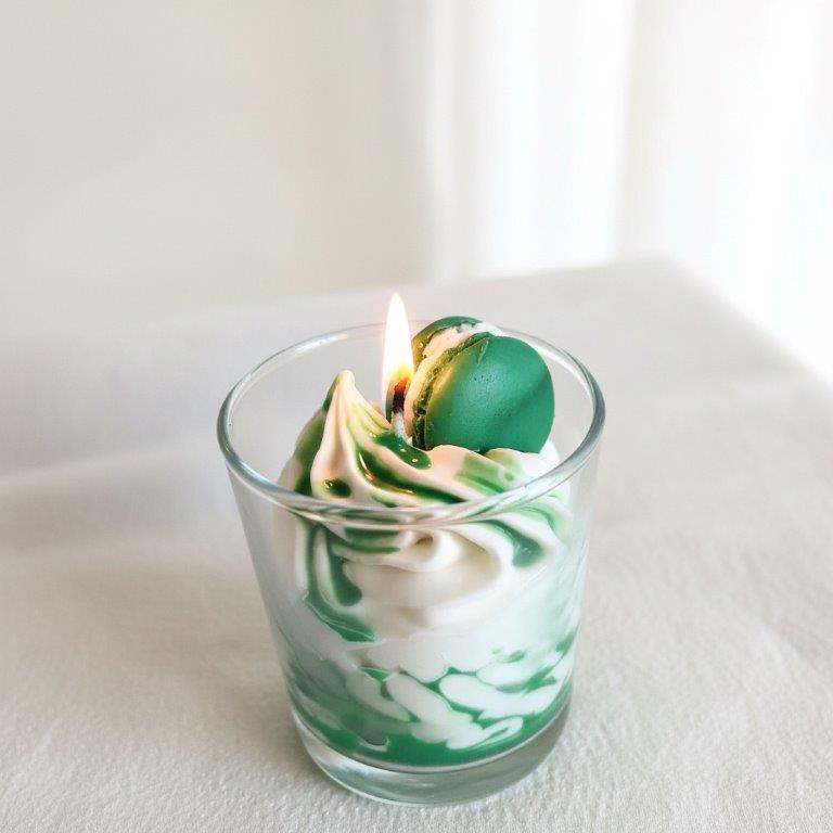 LAVURI Lime Cream CUP Gourmet Dessert Candle, Soy Wax handwipped foam & detailed decorated, vegan bio handmade