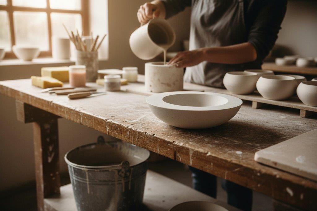 LAVURI® Off-center ceramic bowl, concentric, eloquent handmade home decor, for candle sand bowl, jewelry storage design decoration