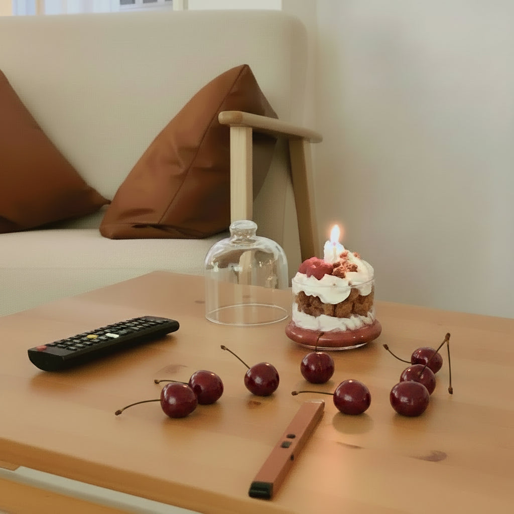 Schwarzwälder Kirsch Cream Candle with reusable Glas Dome, Cherry & Crums handmade scented candle made of 100% soy wax, fruit smell