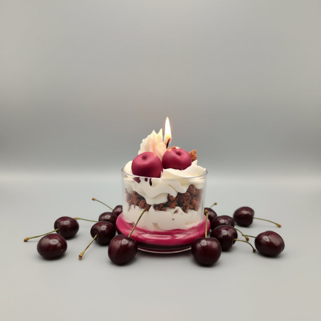Schwarzwälder Kirsch Cream Candle with reusable Glas Dome, Cherry & Crums handmade scented candle made of 100% soy wax, fruit smell