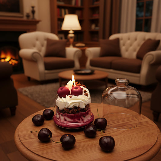 Schwarzwälder Kirsch Cream Candle with reusable Glas Dome, Cherry & Crums handmade scented candle made of 100% soy wax, fruit smell
