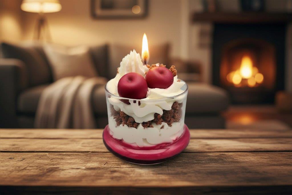 Schwarzwälder Kirsch Cream Candle with reusable Glas Dome, Cherry & Crums handmade scented candle made of 100% soy wax, fruit smell