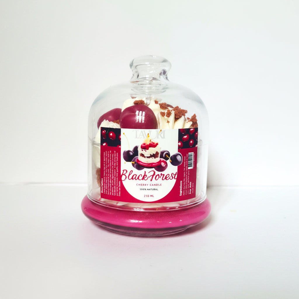 Schwarzwälder Kirsch Cream Candle with reusable Glas Dome, Cherry & Crums handmade scented candle made of 100% soy wax, fruit smell