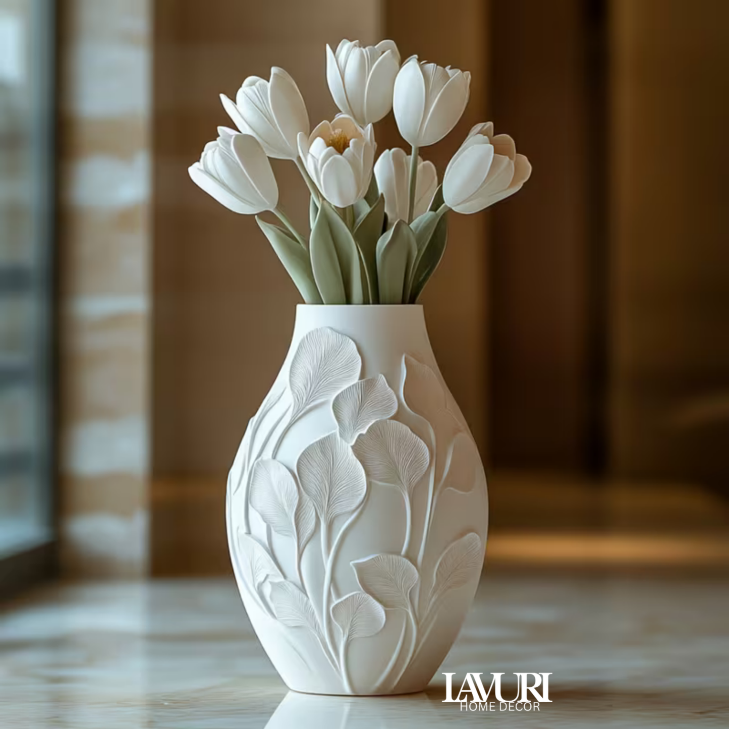 3 Les Fleurs "Collection" - Vases for Dried Flowers like Pampas Grass, 11 x 7.5 cm, Round Ceramic Vase with Petal Pattern