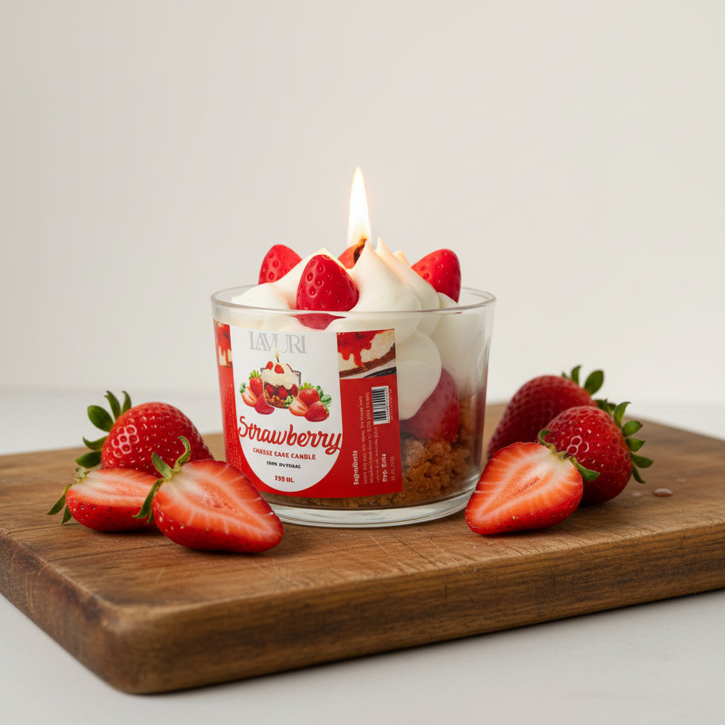 LAVURI Strawberry Cheese Cake CUP soy wax vegan bio Erdbeer Käsekuchen Duftkerze handmade Algarve Candles