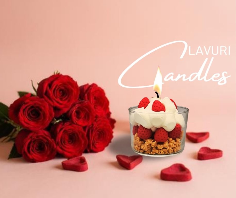 LAVURI Strawberry Cheese Cake CUP soy wax vegan bio Erdbeer Käsekuchen Duftkerze handmade Algarve Candles