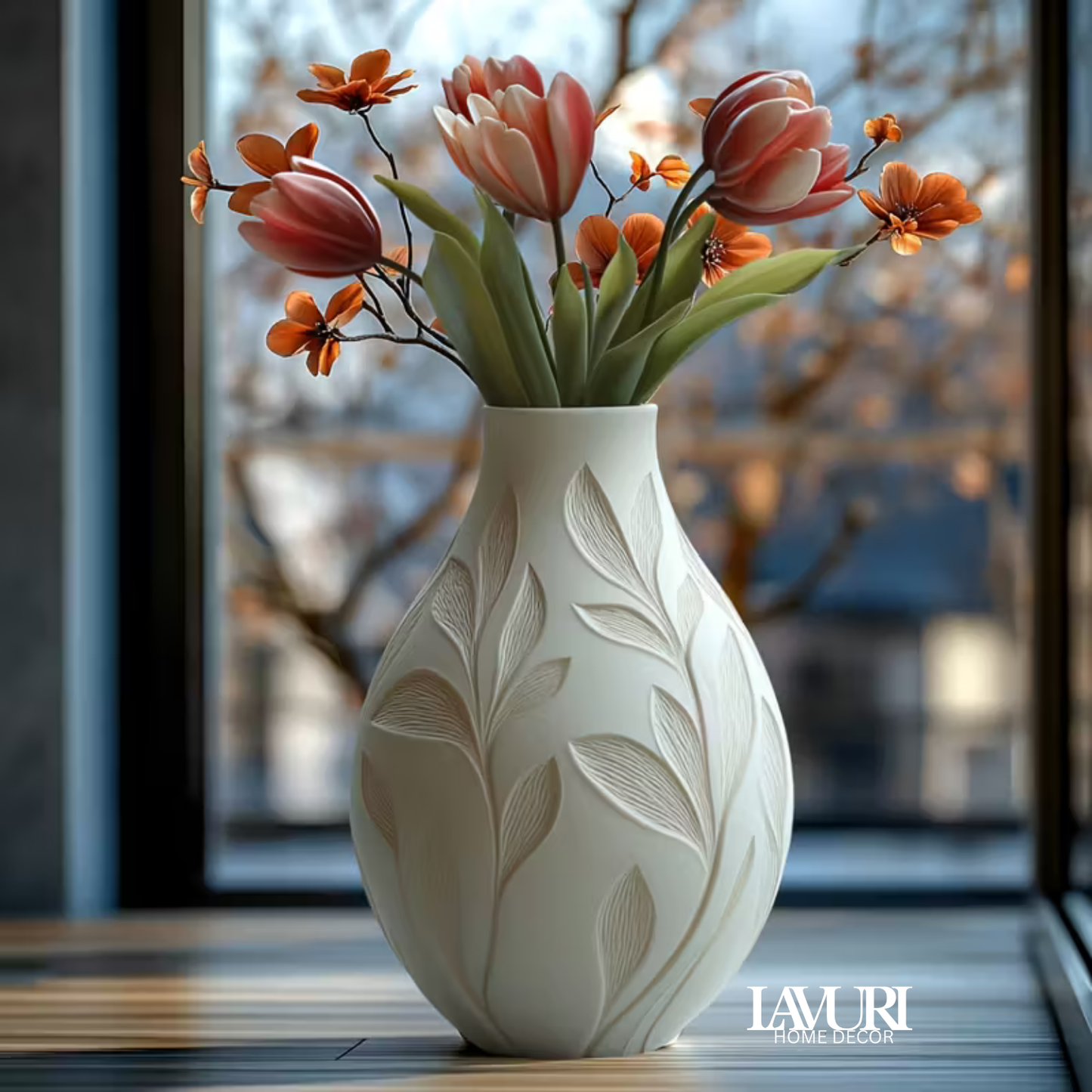 3 Les Fleurs "Collection" - Vases for Dried Flowers like Pampas Grass, 11 x 7.5 cm, Round Ceramic Vase with Petal Pattern