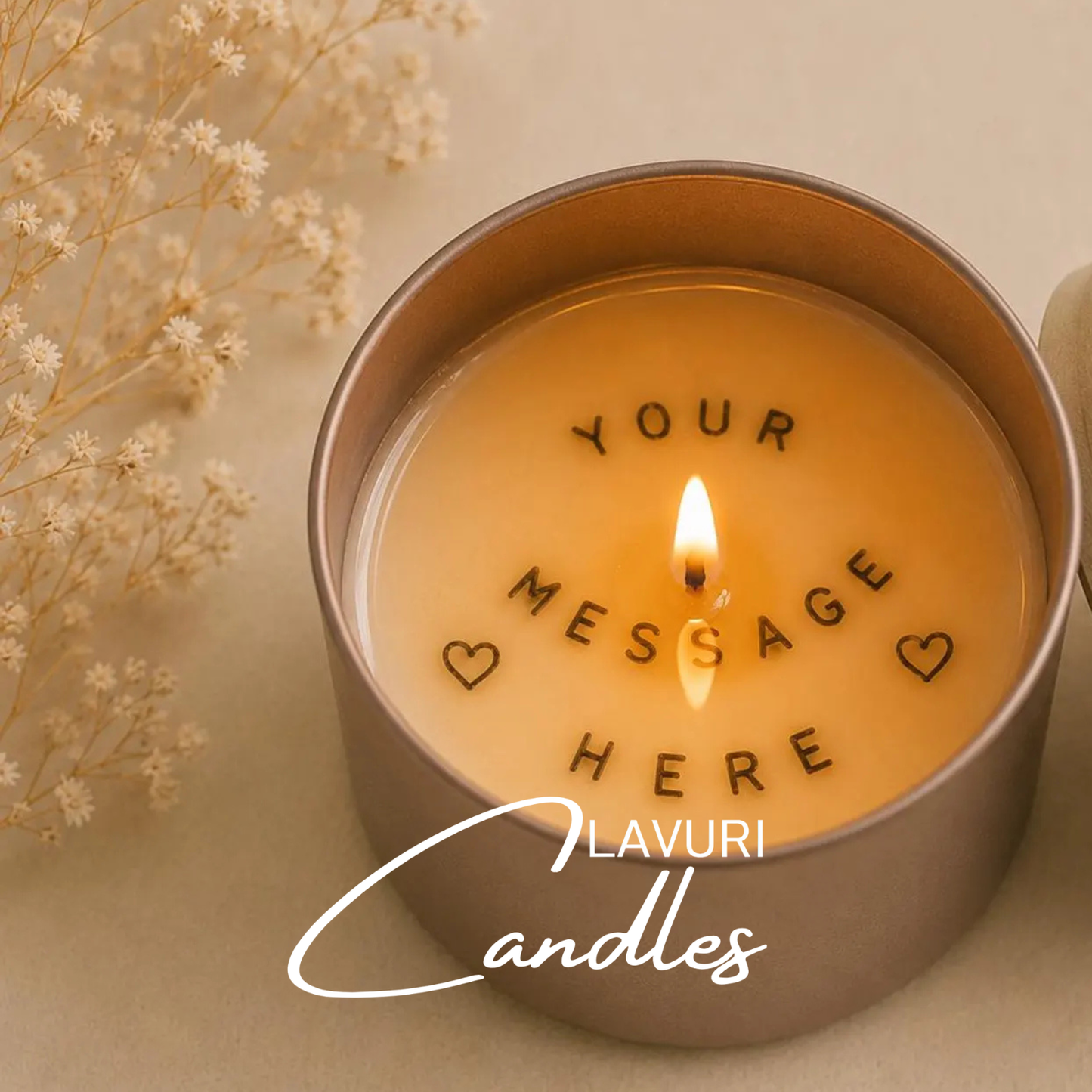 Vela Sorpresa LAVURI, Mensaje en una Lata, vela artesanal de cera de soja natural perfumada, vela regalo con mensaje secreto