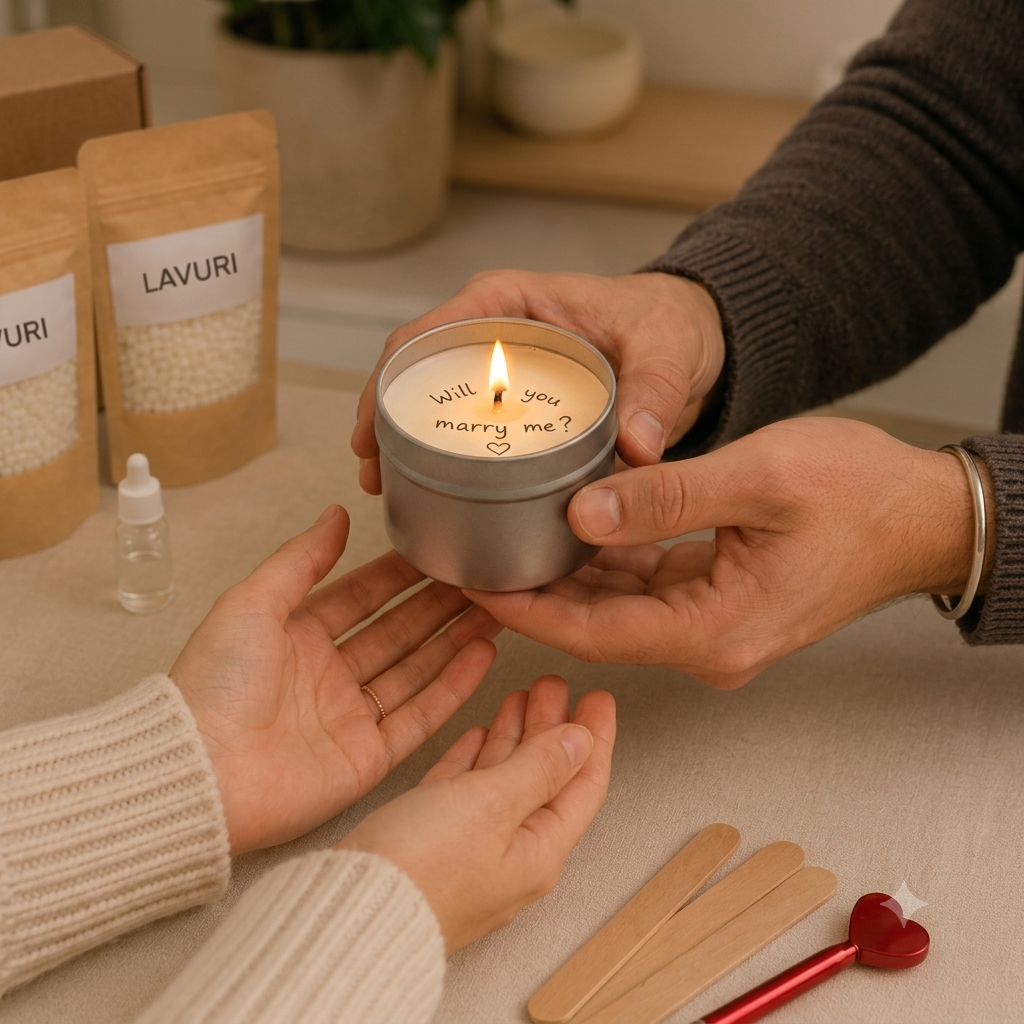 Vela Sorpresa LAVURI, Mensaje en una Lata, vela artesanal de cera de soja natural perfumada, vela regalo con mensaje secreto