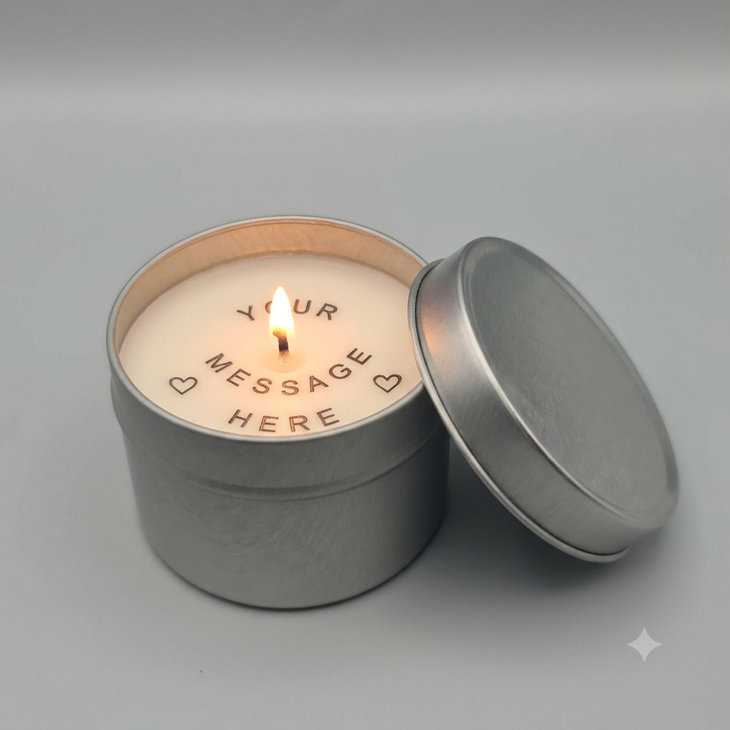 Vela Sorpresa LAVURI, Mensaje en una Lata, vela artesanal de cera de soja natural perfumada, vela regalo con mensaje secreto