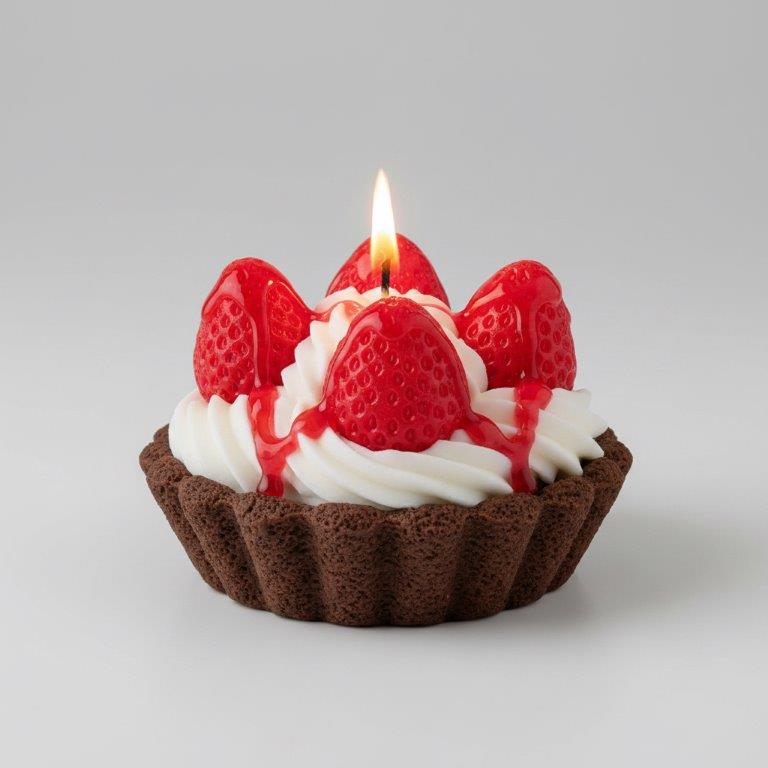 LAVURI® Strawberry Tart - Gourmet Cookie Candle, Straberry & Creme of Soy Wax, red Gel- Wax Sauce with pouder garnish