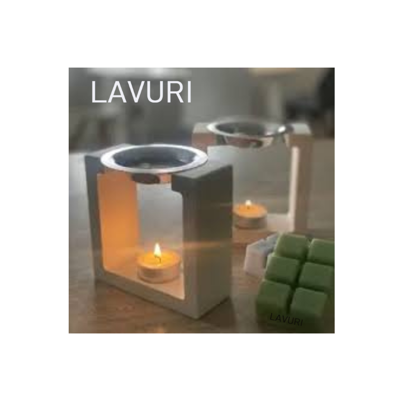 LAVURI® SQUARE Wachs- Schmelzer Melter aus Giesskeramik Teelicht + Metaltigel weiss Wax- Melts