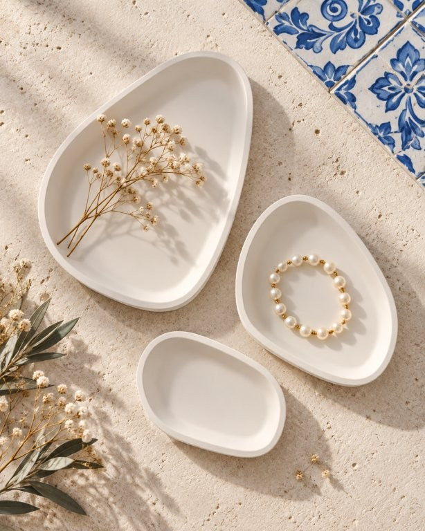 Ensemble de plateaux en céramique artisanaux LAVURI 3 Modena SML - coffret beauté combiné