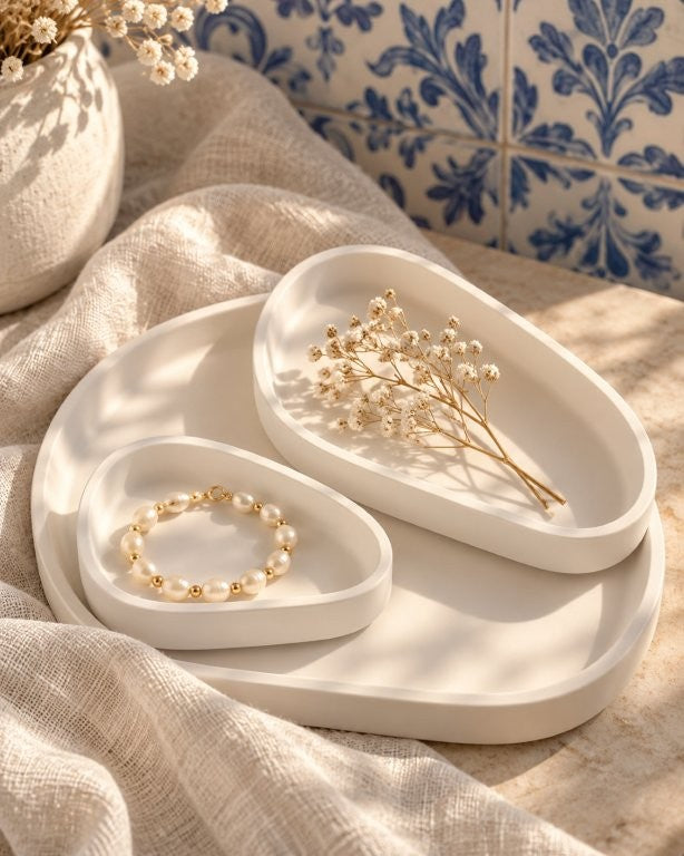 Ensemble de plateaux en céramique artisanaux LAVURI 3 Modena SML - coffret beauté combiné