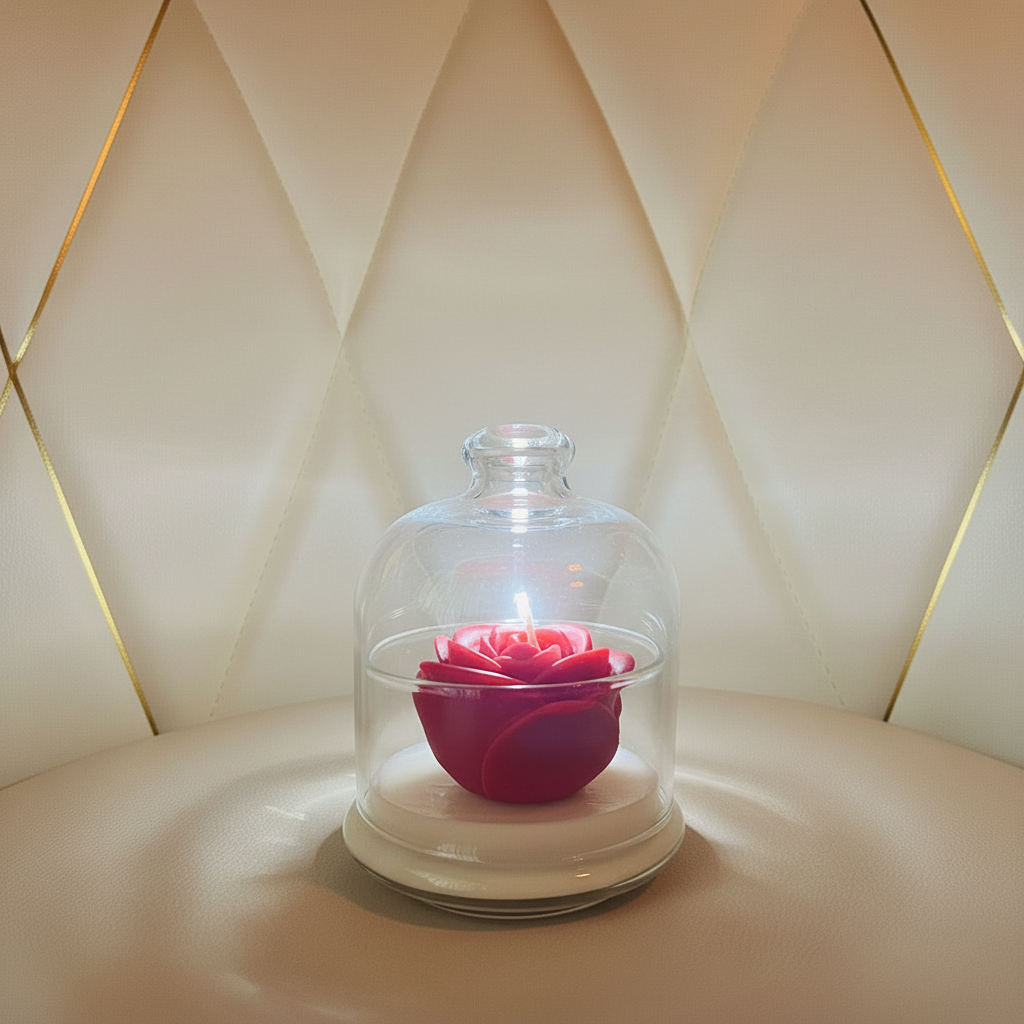 RED ROSE Duftkerze Soy Wax Candle in luxury Glas Dome handmade bio vegan nachhaltig