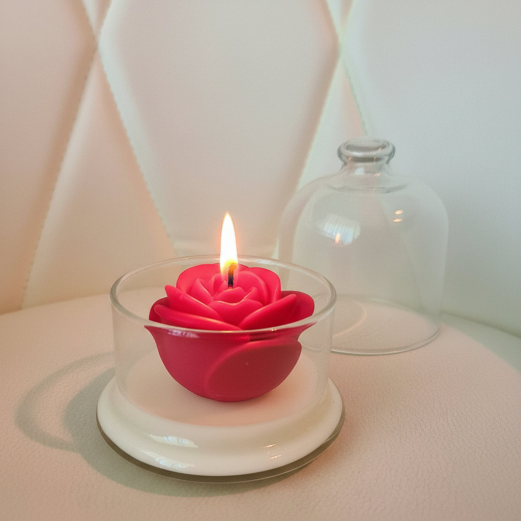 RED ROSE Duftkerze Soy Wax Candle in luxury Glas Dome handmade bio vegan nachhaltig