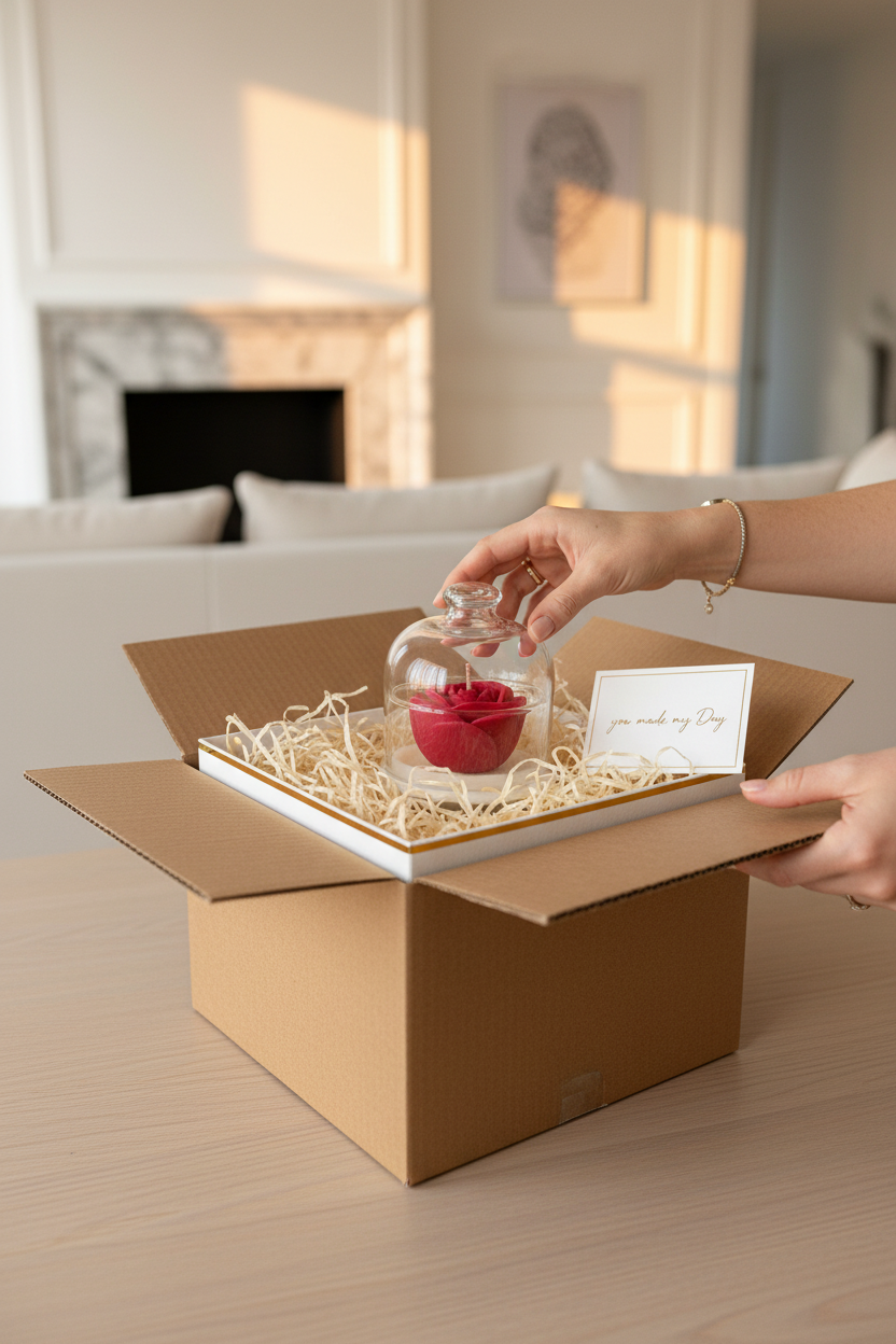 RED ROSE Duftkerze Soy Wax Candle in luxury Glas Dome handmade bio vegan nachhaltig