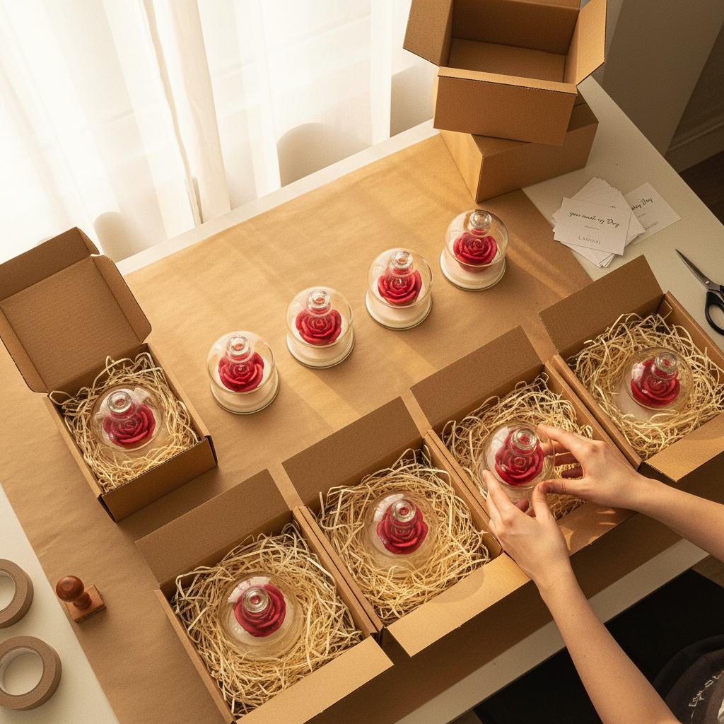RED ROSE Duftkerze Soy Wax Candle in luxury Glas Dome handmade bio vegan nachhaltig
