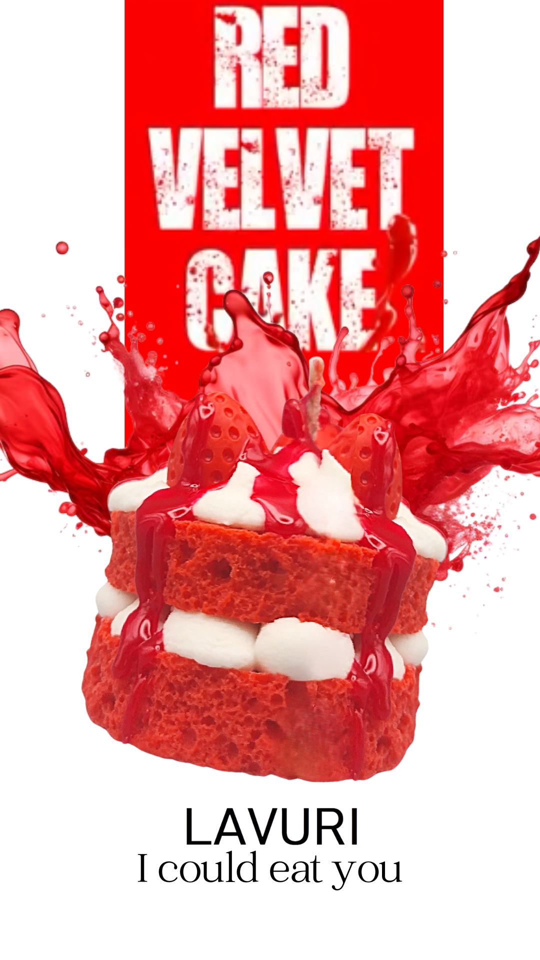 RED Velvet Strawberry cake come with chantilly and fruits as topping on a red fluffy cake base, 100% soy wax Gourmet Dessert Candle