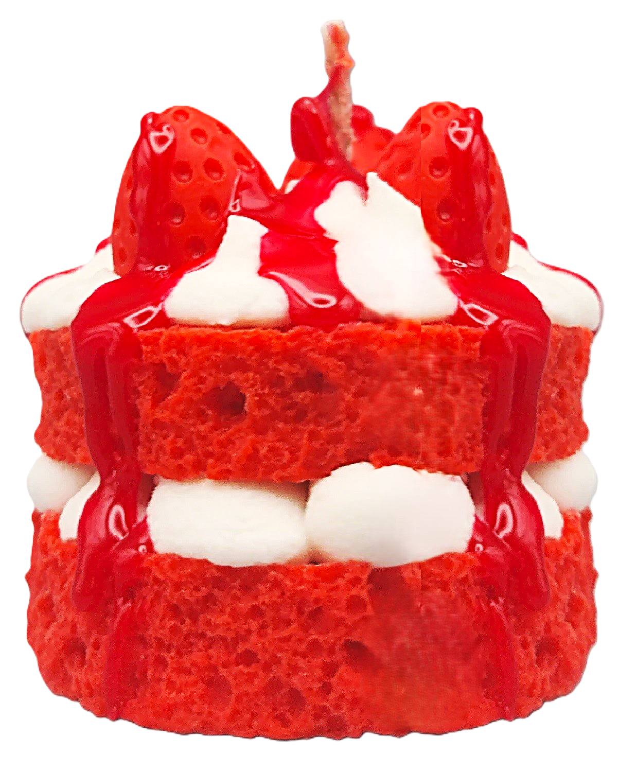 RED Velvet Strawberry cake come with chantilly and fruits as topping on a red fluffy cake base, 100% soy wax Gourmet Dessert Candle