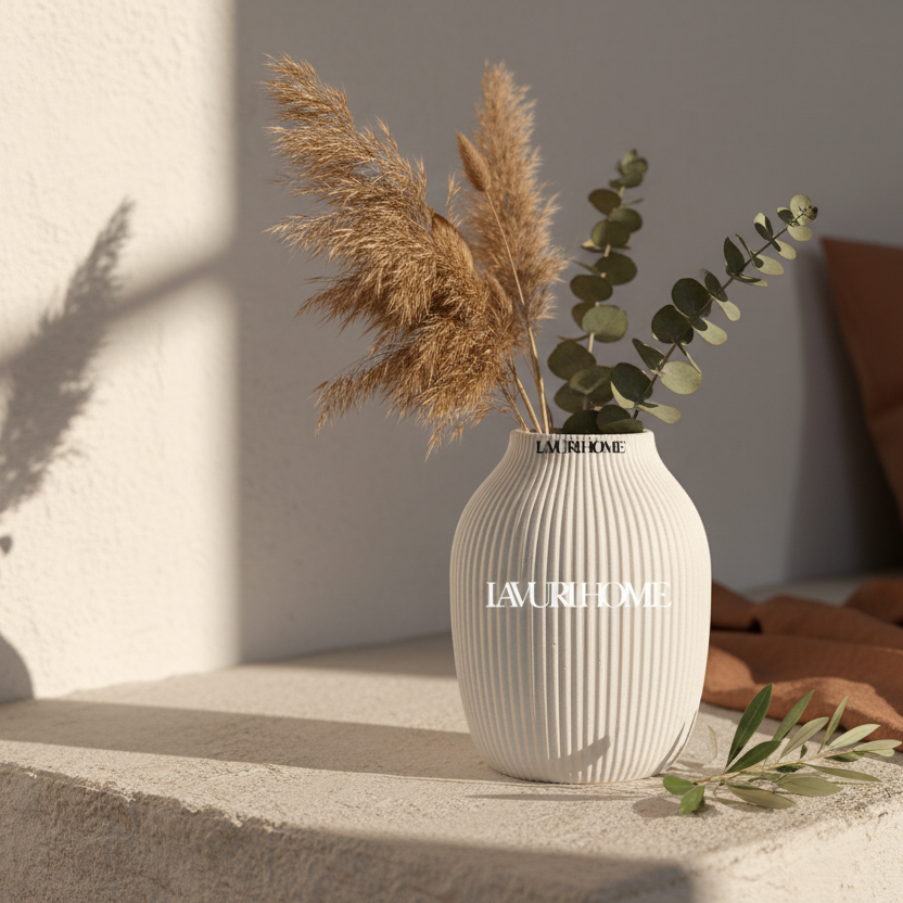 Ribbed 1200 Limestone Vase handmade Home Decor europe germany vegan natürlich nachhaltig biologisch