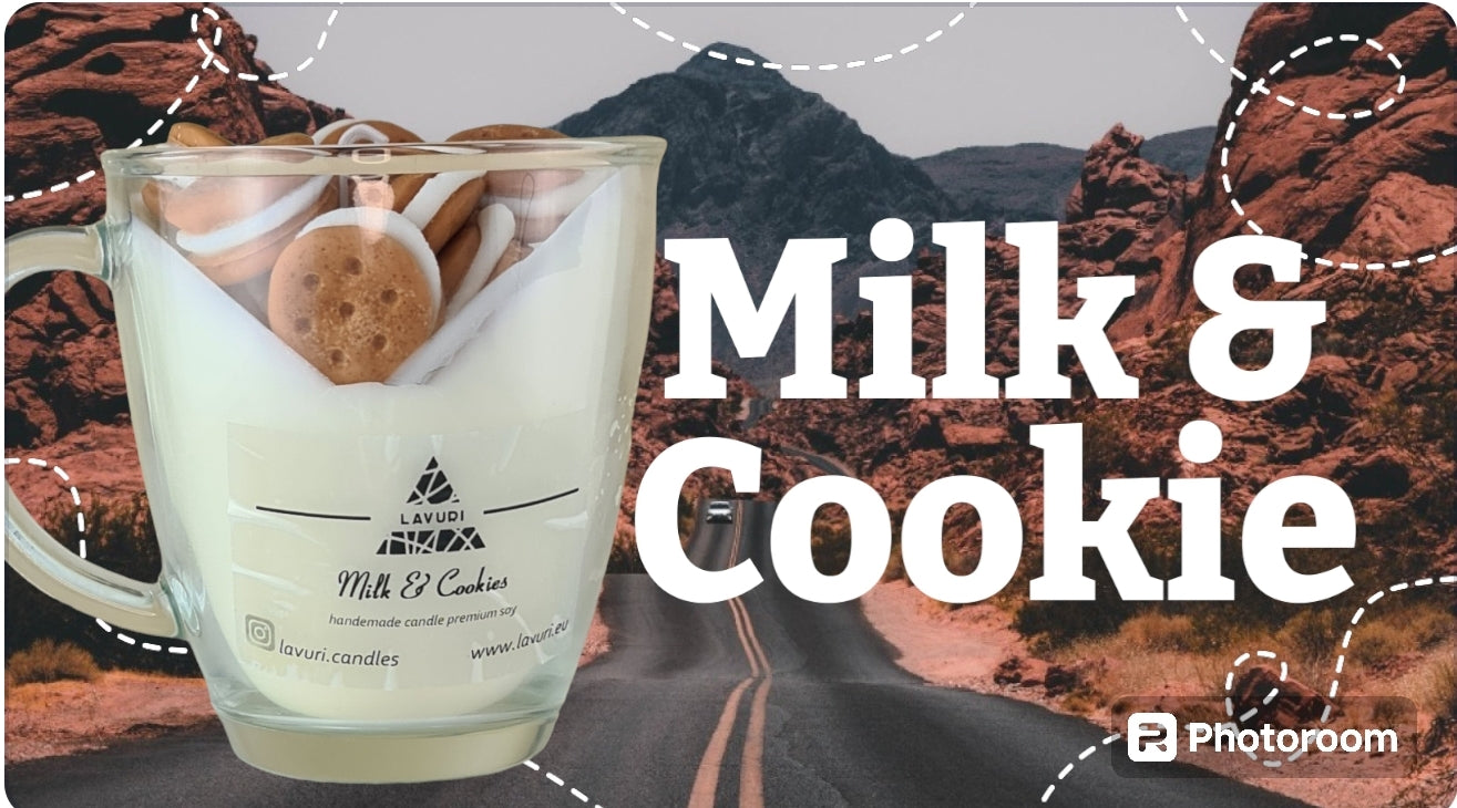 LAVURI® MILK & Cookie in Henkel- Tasse aus Soja Wachs Duftkerze vegan handmade