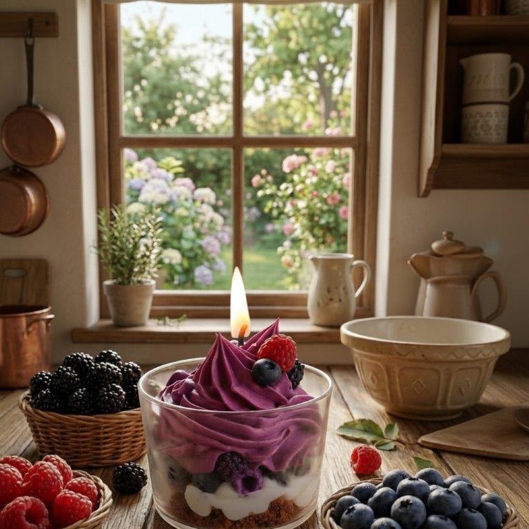 LAVURI Wild Berry Cream CUP Gourmet Dessert Candle, Soy Wax hand wipped foam & detailed decorated, vegan bio from Europe, handmade
