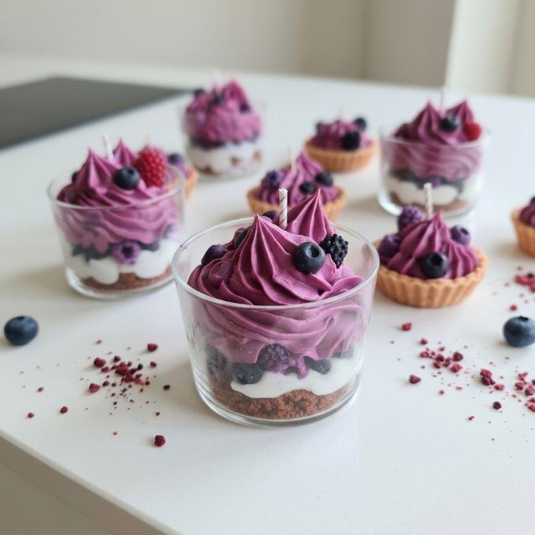 LAVURI Wild Berry Cream CUP Gourmet Dessert Candle, Soy Wax hand wipped foam & detailed decorated, vegan bio from Europe, handmade
