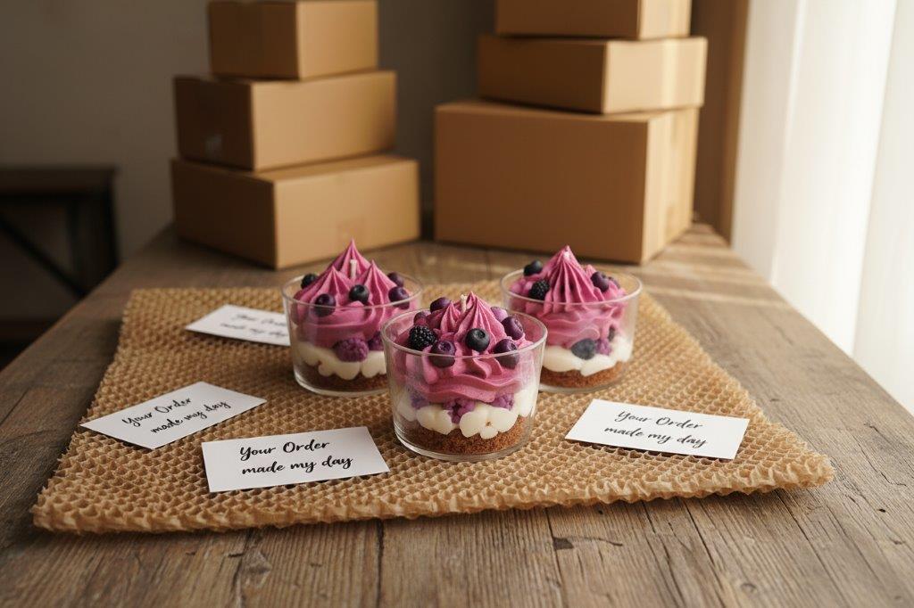 LAVURI Wild Berry Cream CUP Gourmet Dessert Candle, Soy Wax hand wipped foam & detailed decorated, vegan bio from Europe, handmade