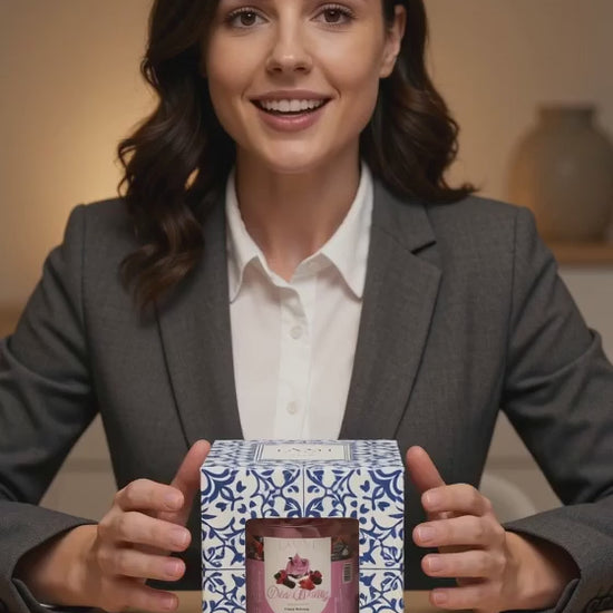 LAVURI Wild Berry Cream – silent unboxing of the dessert candle from its individual Azulejo retail box.